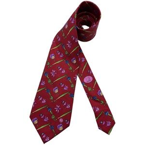 DUNHILL Red Floral Leaf Silk LUXURY Tie ITALY